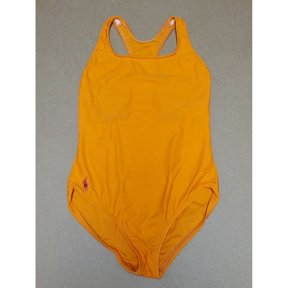 Vintage 1990's Ralph Lauren Girls Bright Orange Racerback One Piece Swimsuit